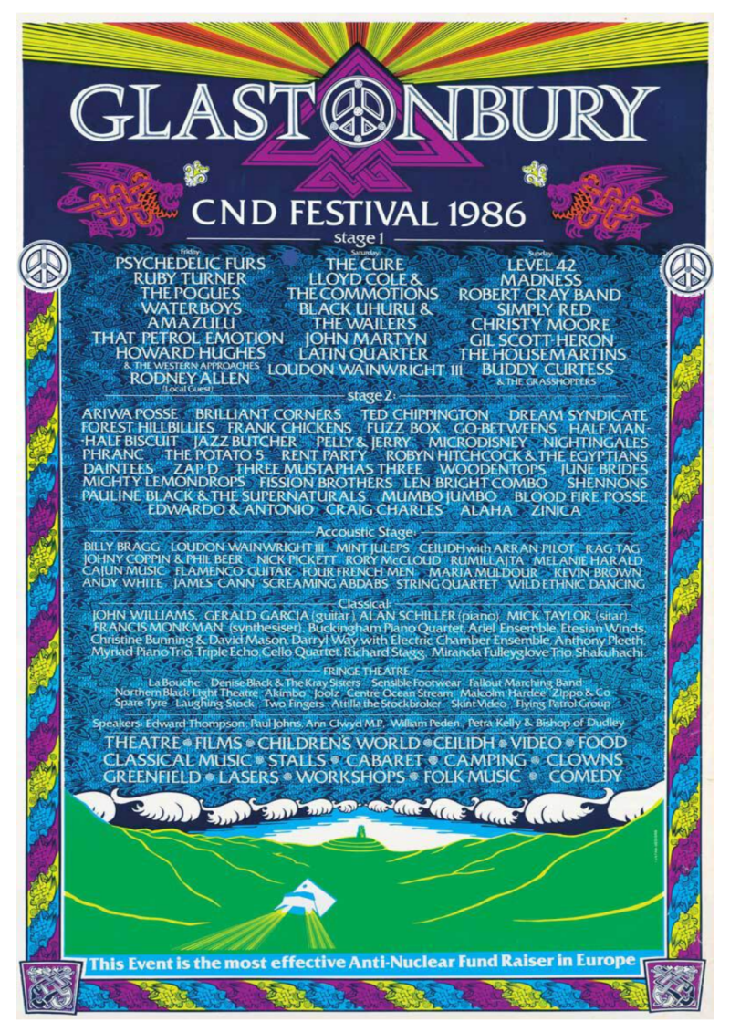 Glastonbury Festival 1986 with band listings